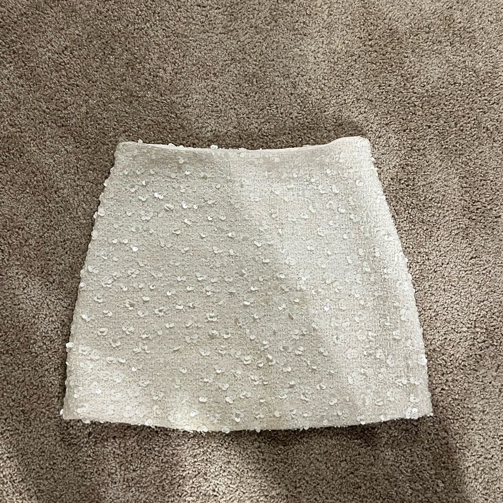Zara White Sequin Mini Skirt